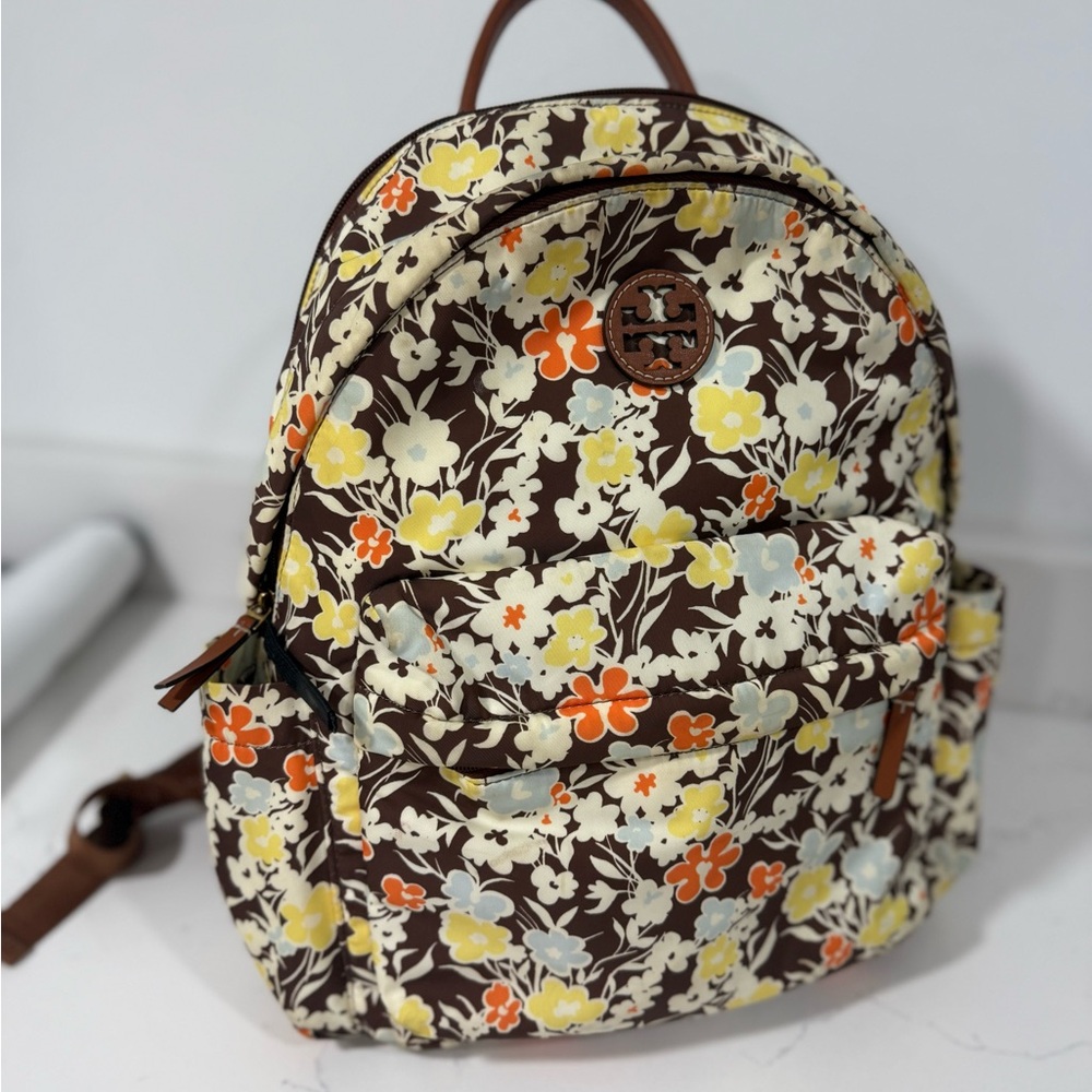 Tory Burch Floral Brown and Orange Backpack